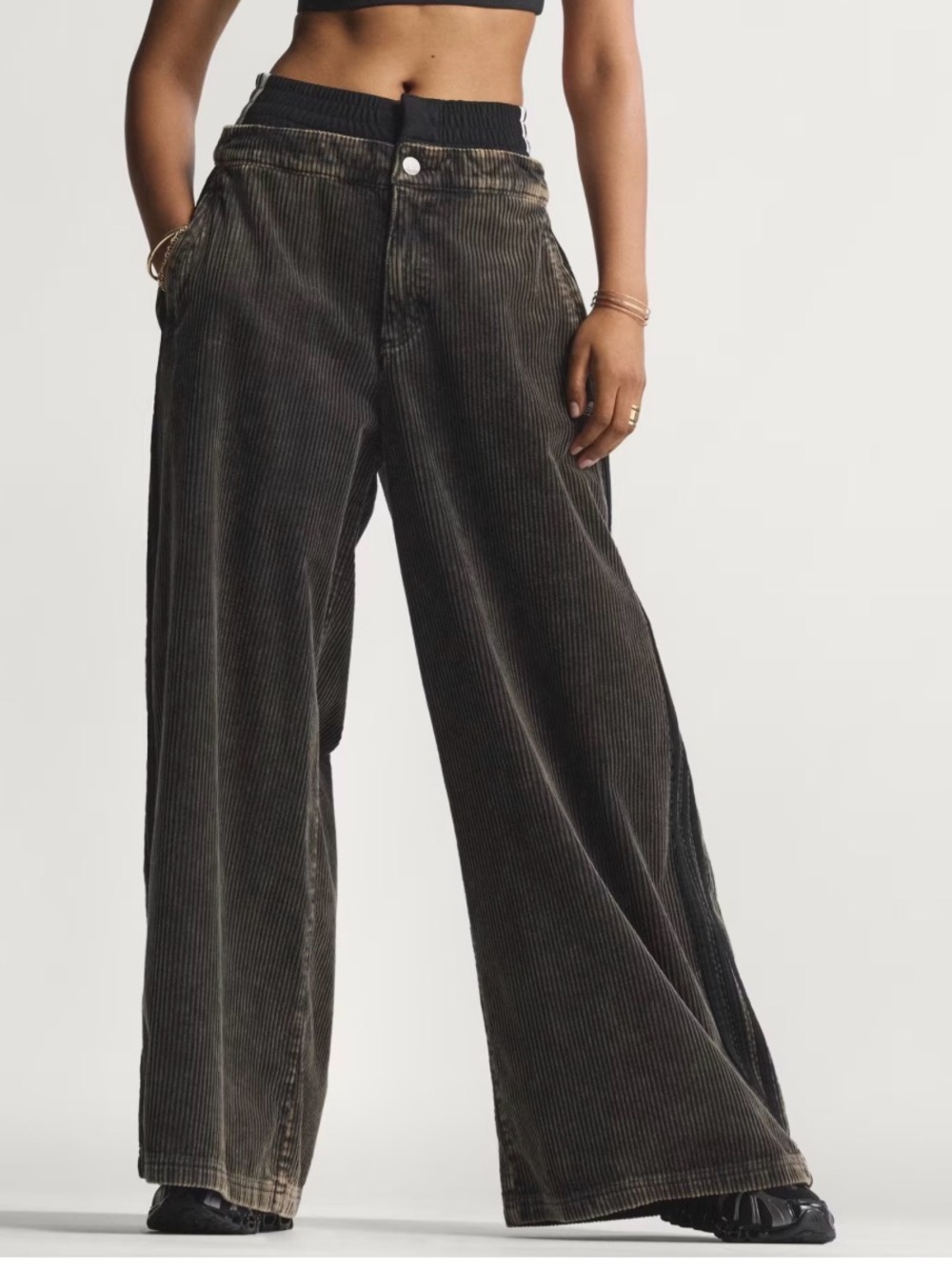 Adidas Corduroy SST Oversized Pants Womens - Black / KE5031 Medium Wide Leg